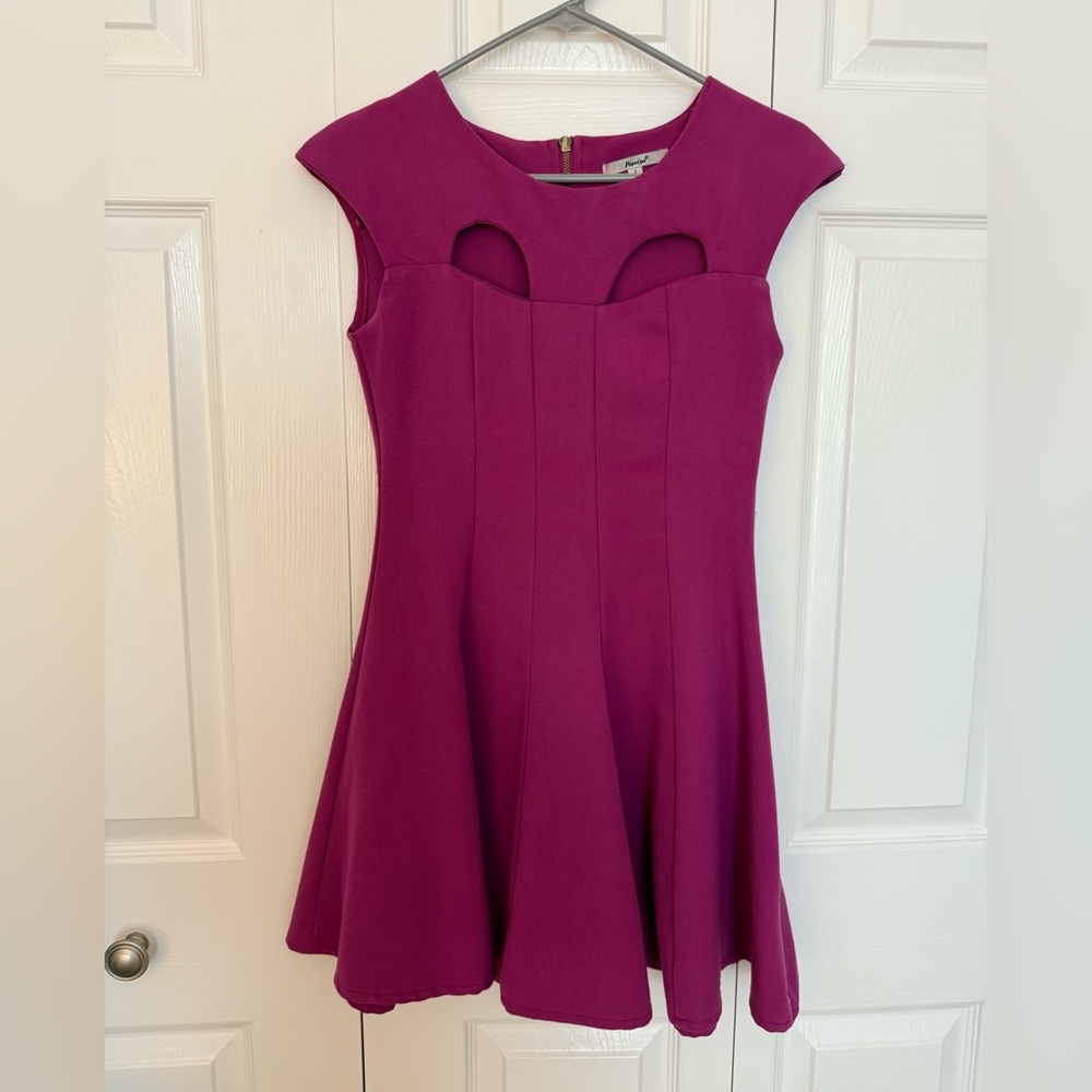 Papaya Magenta Purple Mini Dress Women's Size Small Flare Skirt Cut Out Zipper